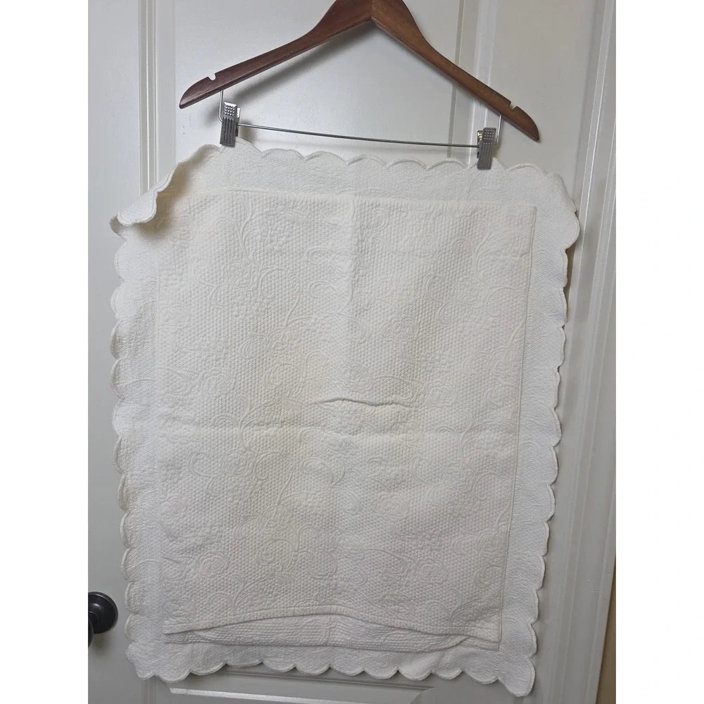 2 Vtg Sferra Bros Matelasse‎ Pillow Shams Ivory Portugal Floral Scroll Luxury
